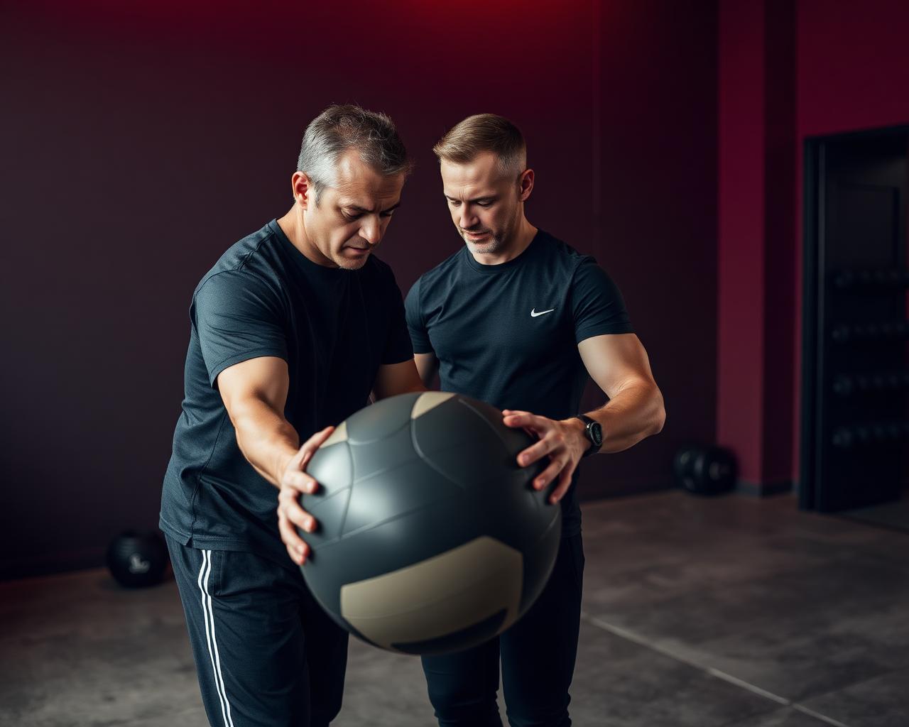 Professor orientando aluno em exercício de treinamento funcional no Studio X
