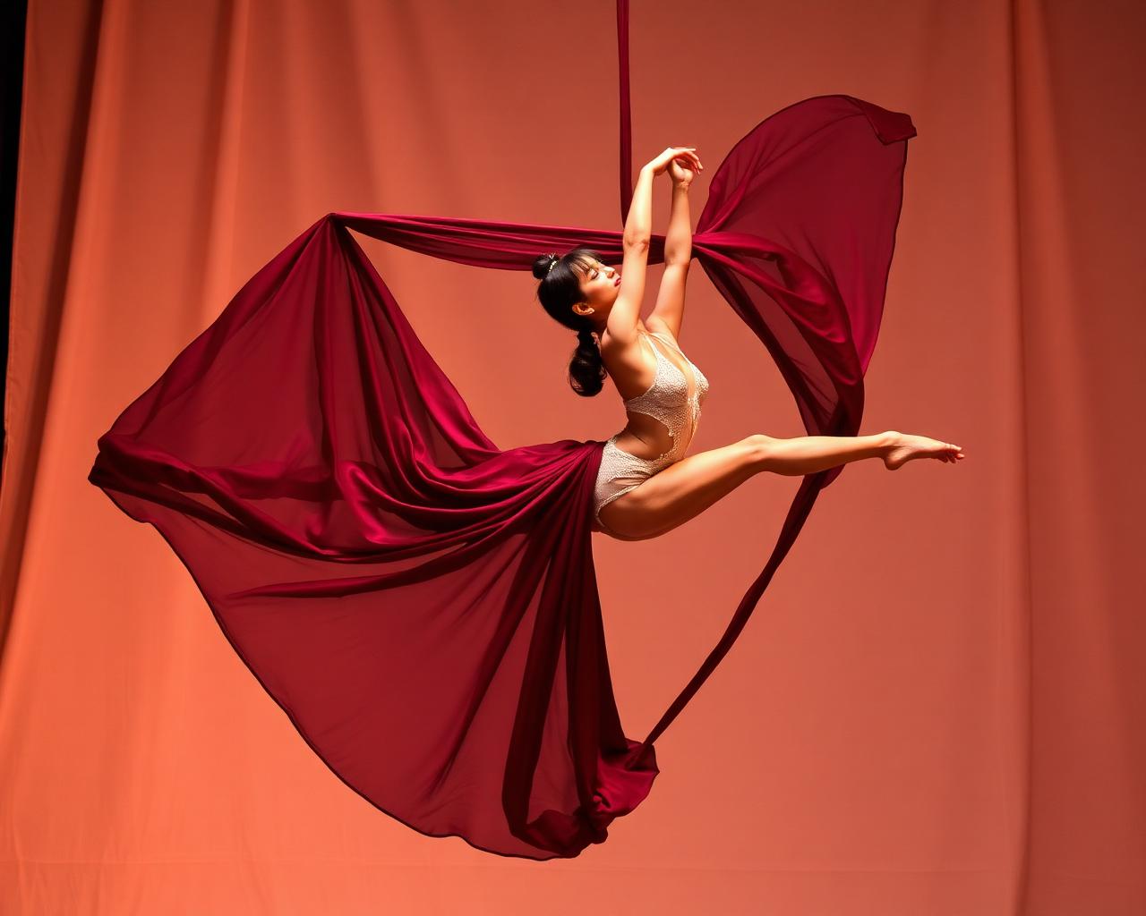 Aluna executando figura em tecido acrobático no Studio X